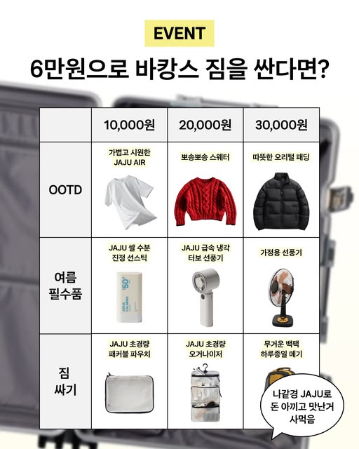 바캉스 짐 조합 댓글 이벤트 증정